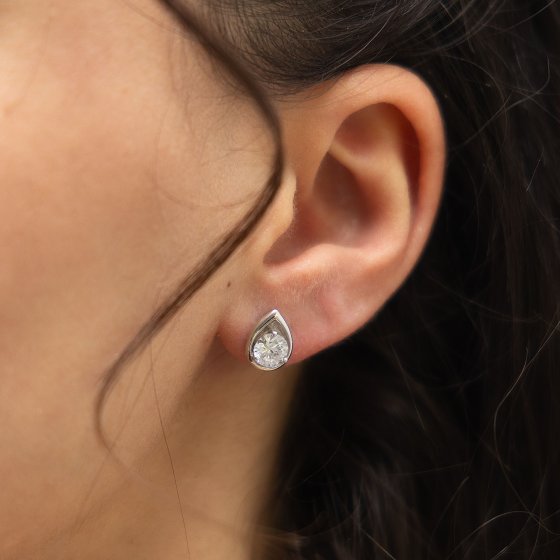 Ohrringe Silber 925 rhodiniert Tropfen-Form mit Zirkonia weiß 