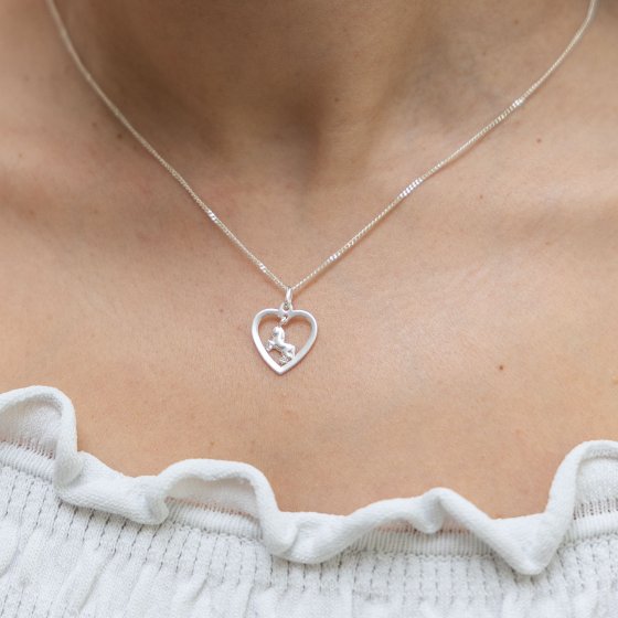 Halskette Silber 925 mit Herz und Pferde-Anhänger 45cm lang 