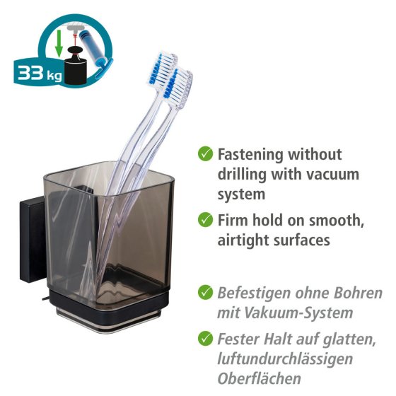 Vacuum-Loc® Zahnputzbecher Mod. Quadro Schwarz, Befestigen ohne Bohren 