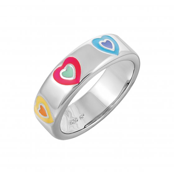 Ring 925 Sterling Silber rhodiniert Email Herzen 