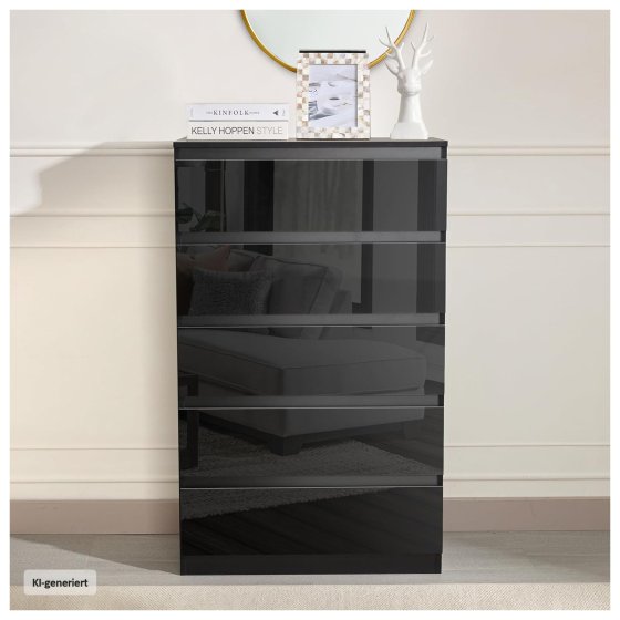 Sideboard Kenji 5 Schubladen Hochglanz Schwarz 