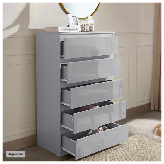 Sideboard Kenji 5 Schubladen Hochglanz Grau 