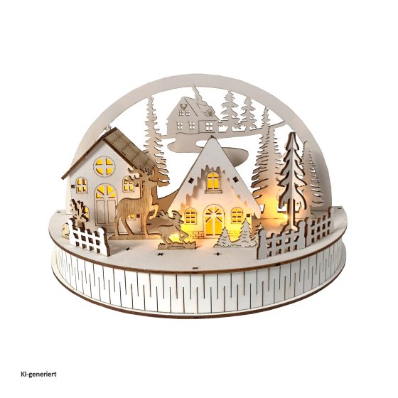 LED Dekobogen Winterdorf und Rehe Weihnachtsdeko mit 5 LEDs 