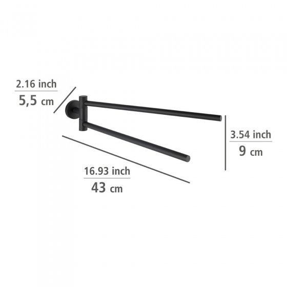 Handtuchhalter Mod. Bosio 2-armig inkl. Kleber, Schwarz matt, Befestigen ohne bohren - Power-Loc® 