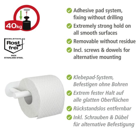 Turbo-Loc® Toilettenpapierhalter Mod. Orea White matt, aus rostfreiem Edelstahl 