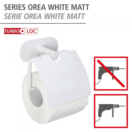 Turbo-Loc® Toilettenpapierhalter mit Deckel Mod. Orea White matt, aus rostfreiem Edelstahl 