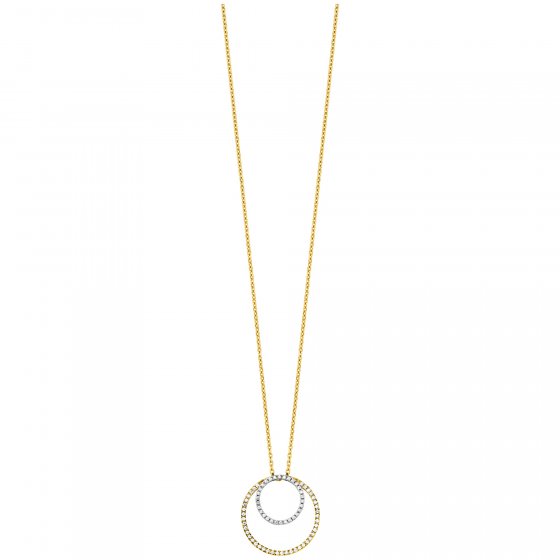 Anhänger mit Kette 925/- Sterling Silber rhodiniert/vergoldet  2 Kreise Zirkonia 
