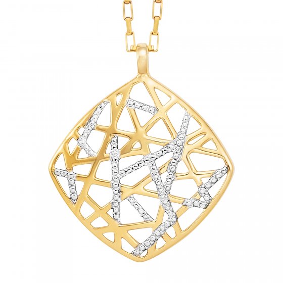 Anhänger mit Kette 925/- Sterling Silber vergoldet teils rhodiniert Viereck 