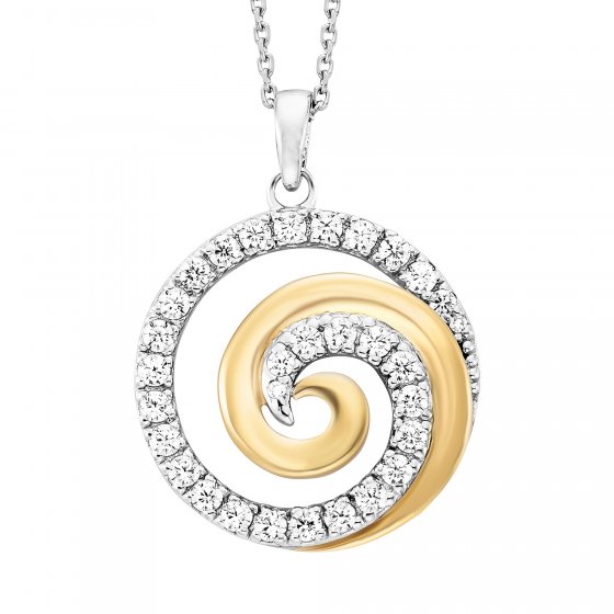 Anhänger mit Kette 925/- Sterling Silber rhodiniert/vergoldet  rund mit 31 Zirkonia 