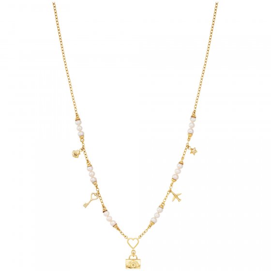 Anhänger mit Kette 925/- Sterling Silber vergoldet  mit Perlen und Charms 