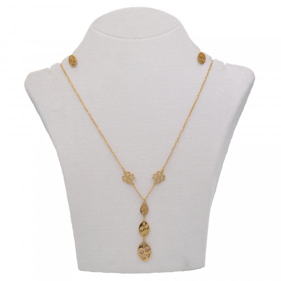 Ohrringe, Anhänger mit Kette Metall Glänzend gelb vergoldet 