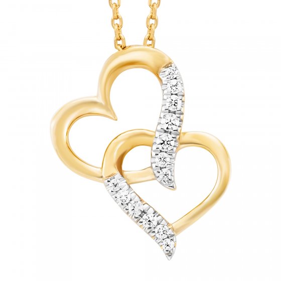 Anhänger mit Kette 925/- Sterling Silber rhodiniert/vergoldet  Herz 13 Zirkonia 