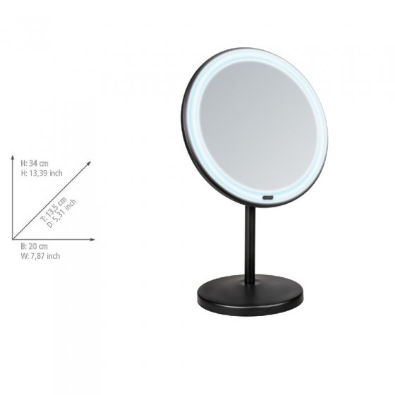 LED Stand-Kosmetikspiegel Mod. Onno Schwarz, mit Touch-Funktion 