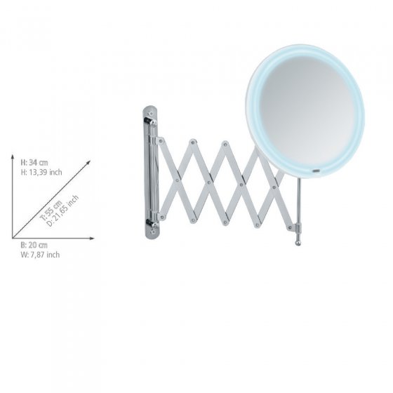 LED Teleskop-Wandspiegel Barona, Kosmetikspiegel, Leuchtspiegel 