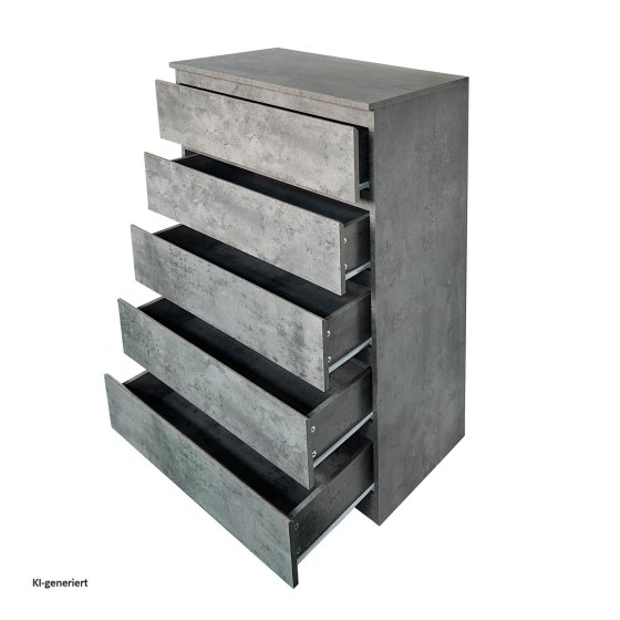 Kommode mit 5 grifflosen Schubladen Thekla Beton 