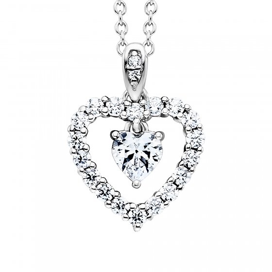 Anhänger mit Kette 925/- Sterling Silber rhodiniert  Herz mit Zirkonia weiß 