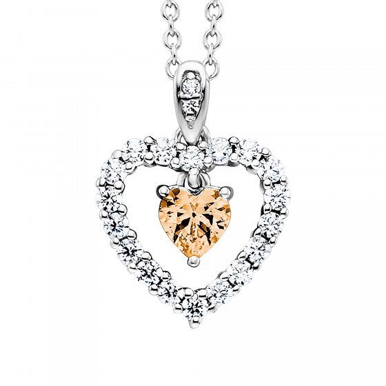 Anhänger mit Kette 925 Silber rhodiniert  Herz Zirkonia weiß champagner 