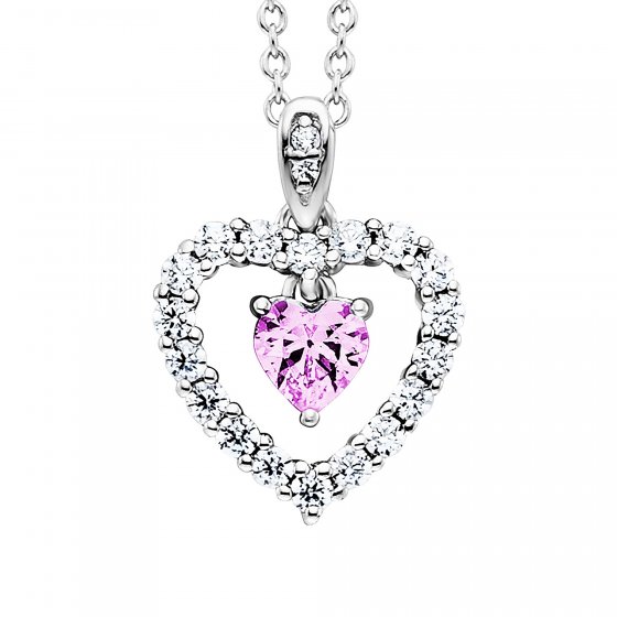 Anhänger mit Kette 925 Silber rhodiniert  Herz Zirkonia weiß rosa 