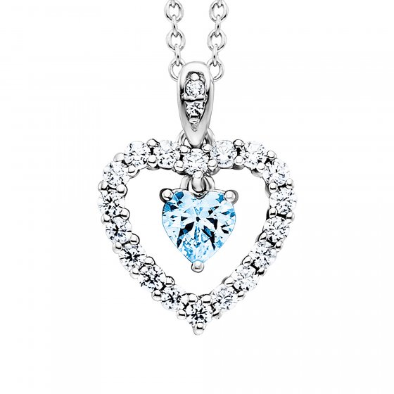 Anhänger mit Kette 925 Silber rhodiniert Herz Zirkonia weiß blau 
