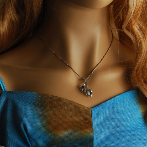 Anhänger mit Kette 925 Sterling Silber  Gebürstet  Zirkonia weiß 