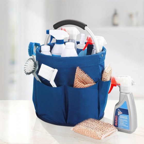 Universal Reinigungs Caddy 16 l, Blau, mit 6 Außentaschen für Schwämme und Tücher 