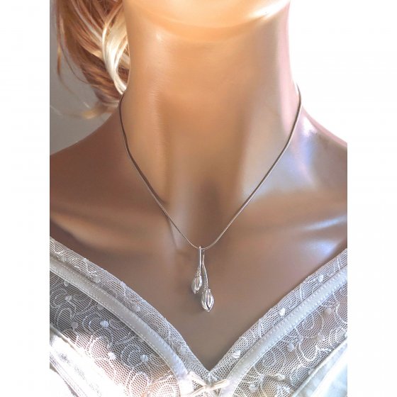 Anhänger mit Kette 925 Sterling Silber  Gebürstet 45 Zirkonia weiß 