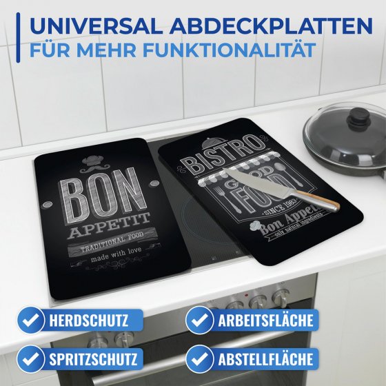 Glasabdeckplatten Universal Mod. Bon Appetit, 2er Set, aus schlagfestem Sicherheitsglas