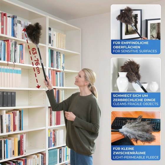 Teleskop Straußenfeder Staub-Magnet, Schwarz, aus 100% echten Straußenfedern 