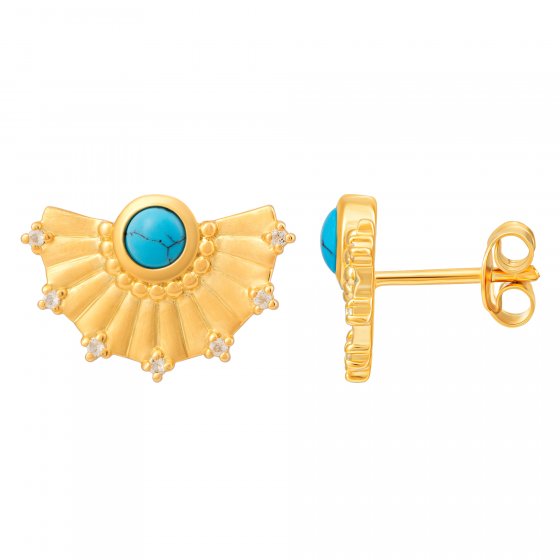 Ohrstecker 925 Silber vergoldet Fächer, Türkis & Weißtopas 