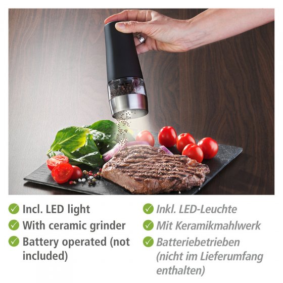 Elektrische 2in1 Salz- und Pfeffermühle, Schwarz, Batteriebetrieben
