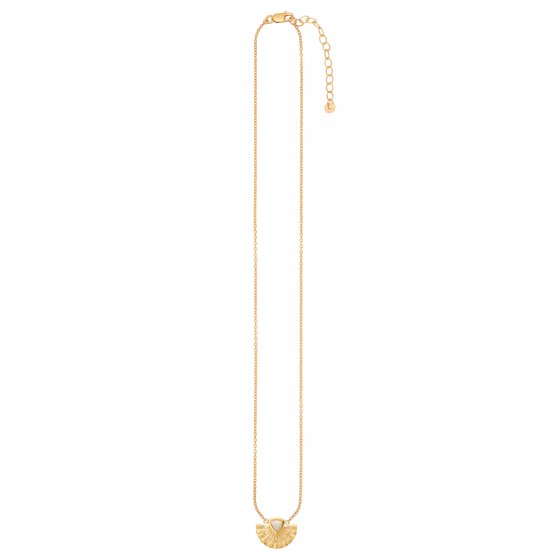 Collier 925 Silber vergoldet Fächer Anhänger mit Opal & Weißtopas 