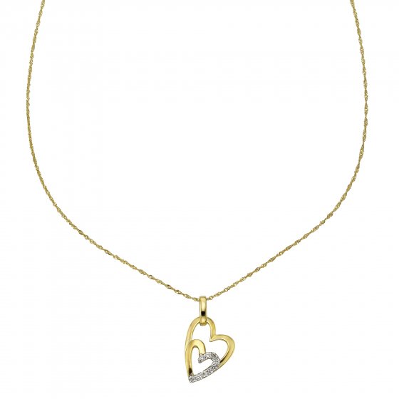 Halskette 375/- Gelbgold 2farbig Zirkonia Herz 