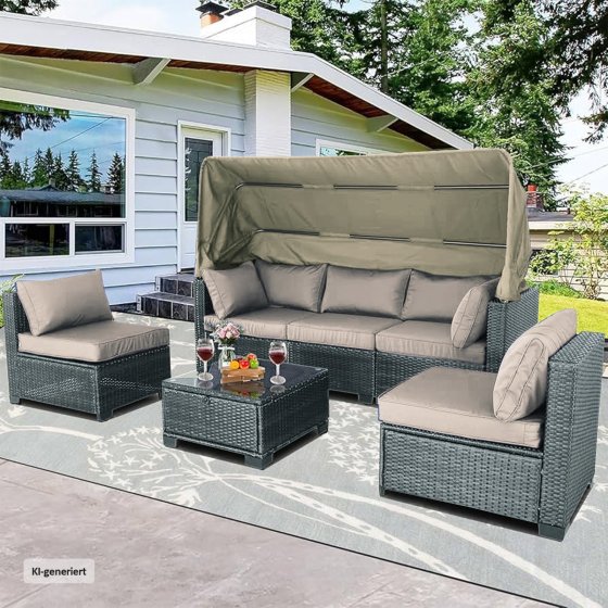 Loungemöbel Grau/Beige 6-teiliges Set 