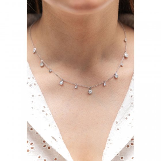 Halskette Silber 925 rhodiniert mit Zirkonia weiß 