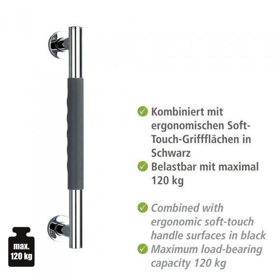 Edelstahl Wandhaltegriff Mod. Secura 40,5 cm, Bad-Sicherheitsgriff, belastbar bis 120 kg