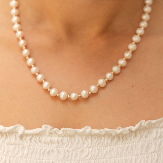 Halskette Gold 585 Perle weiß 6mm 