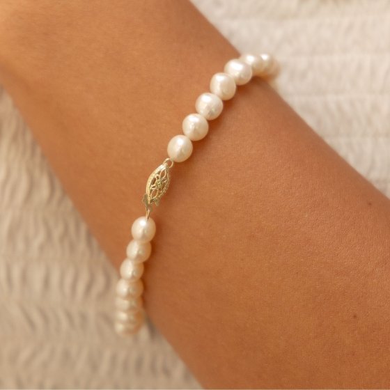 Armband Gold 585 mit weißen Perlen 20cm 