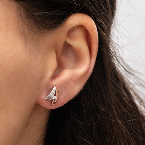 Ohrringe Silber 925 zweifarbig mit Zirkonia weiß 