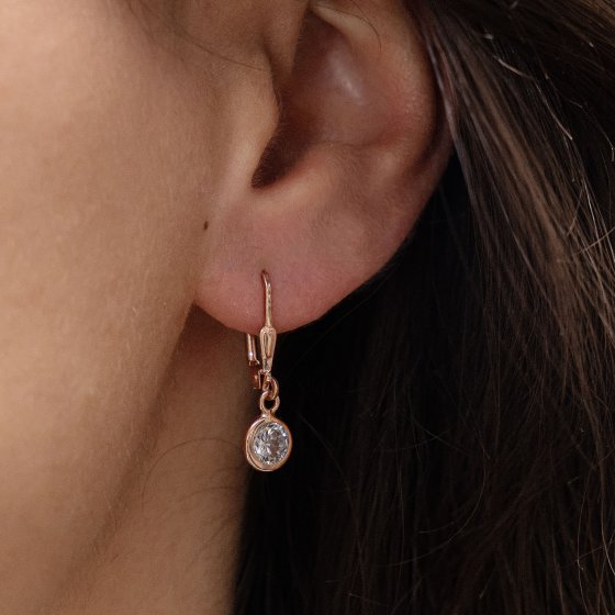 Ohrringe Silber 925 rosé-vergoldet mit Zirkonia weiß 25mm lang 