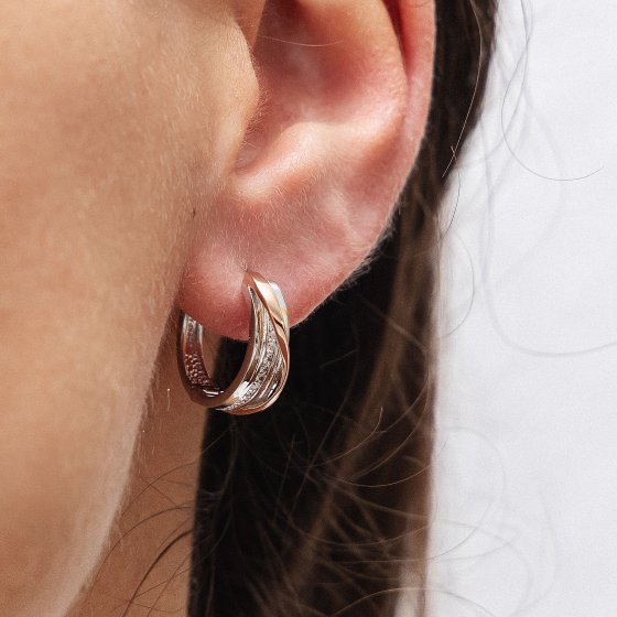 Ohrringe Silber 925 zweifarbig 16mm Durchmesser mit weißem Zirkonia 