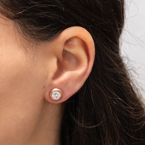 Ohrringe Silber 925 rosé-vergoldet mit weißen Zirkonia-Steinen 