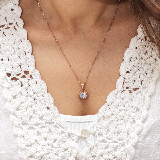 Halskette Silber 925 rosé-vergoldet 45cm lang mit weißem Zirkonia-Stein 