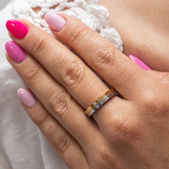 Ring Edelstahl 2tlg. Set mit weißem Zirkonia-Stein 