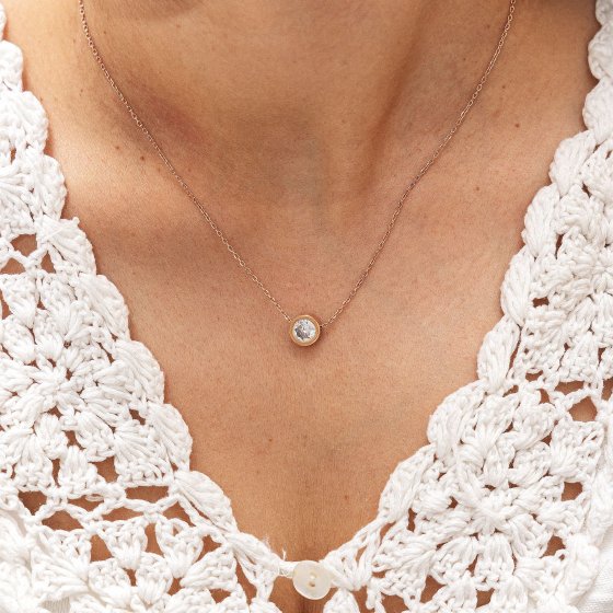 Halskette Edelstahl rosé-vergoldet 40+5cm mit weißem Zirkonia-Stein 8mm 