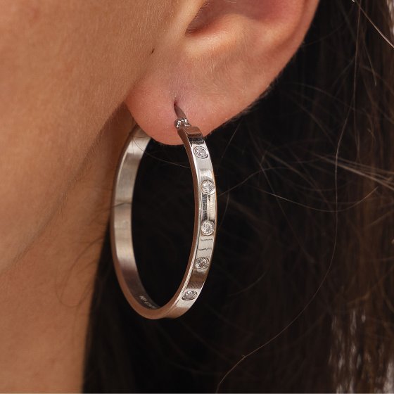 Ohrringe Edelstahl mit weißen Zirkonia-Steinen 35mm Durchmesser 