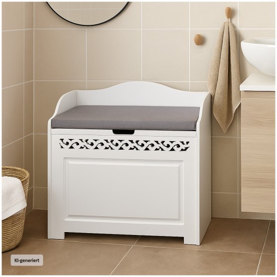 Sitzbank mit Stauraum und Polster Weiß mit Ornament-Design 