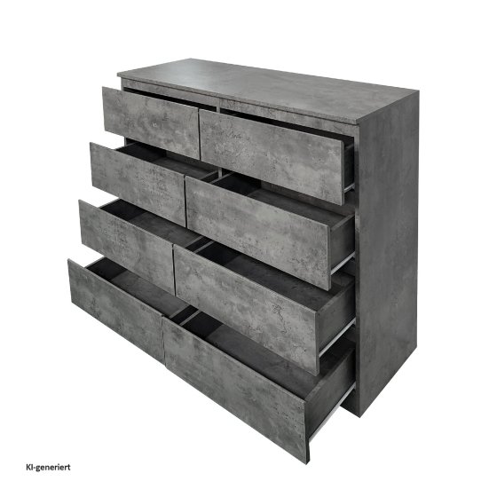 Moderne Kommode mit 8 grifflosen Schubladen Beton 