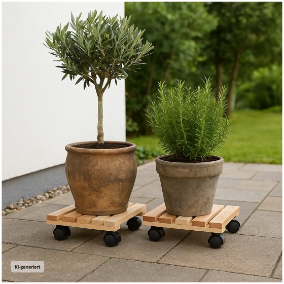 Praktischer Pflanzenroller aus Holz mit Rollen 2er Set stabil und flexibel 