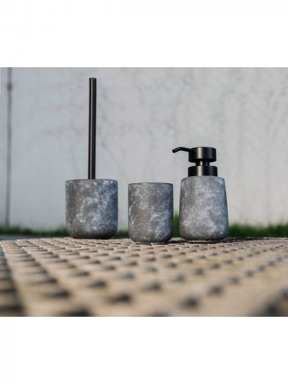 Bad-Accessoire Set Mod. Sacile, grau/schwarz, Keramik/Kunststoff, Ø 9 x 16 cm, für stilvolle Badezimmeroptik 