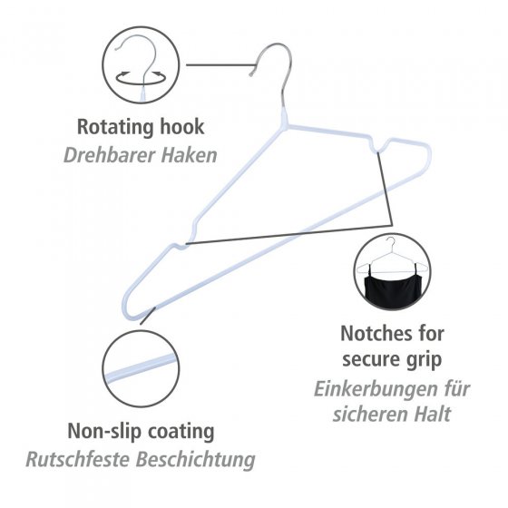 Kleiderbügel Mod. Sascha Weiß, 20er Set, rutschfeste Beschichtung 